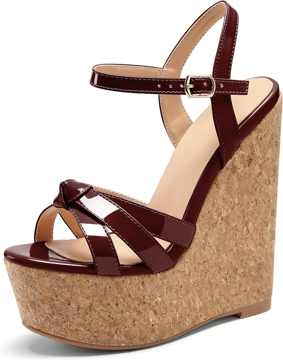 AUMOTED Women Wedge Sandals Platform High Heels Peep Toe 5.9" Ankle Srap Patry Wedding Summer Heeled Sandals