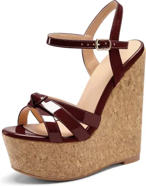 AUMOTED Women Wedge Sandals Platform High Heels Peep Toe 5.9" Ankle Srap Patry Wedding Summer Heeled Sandals