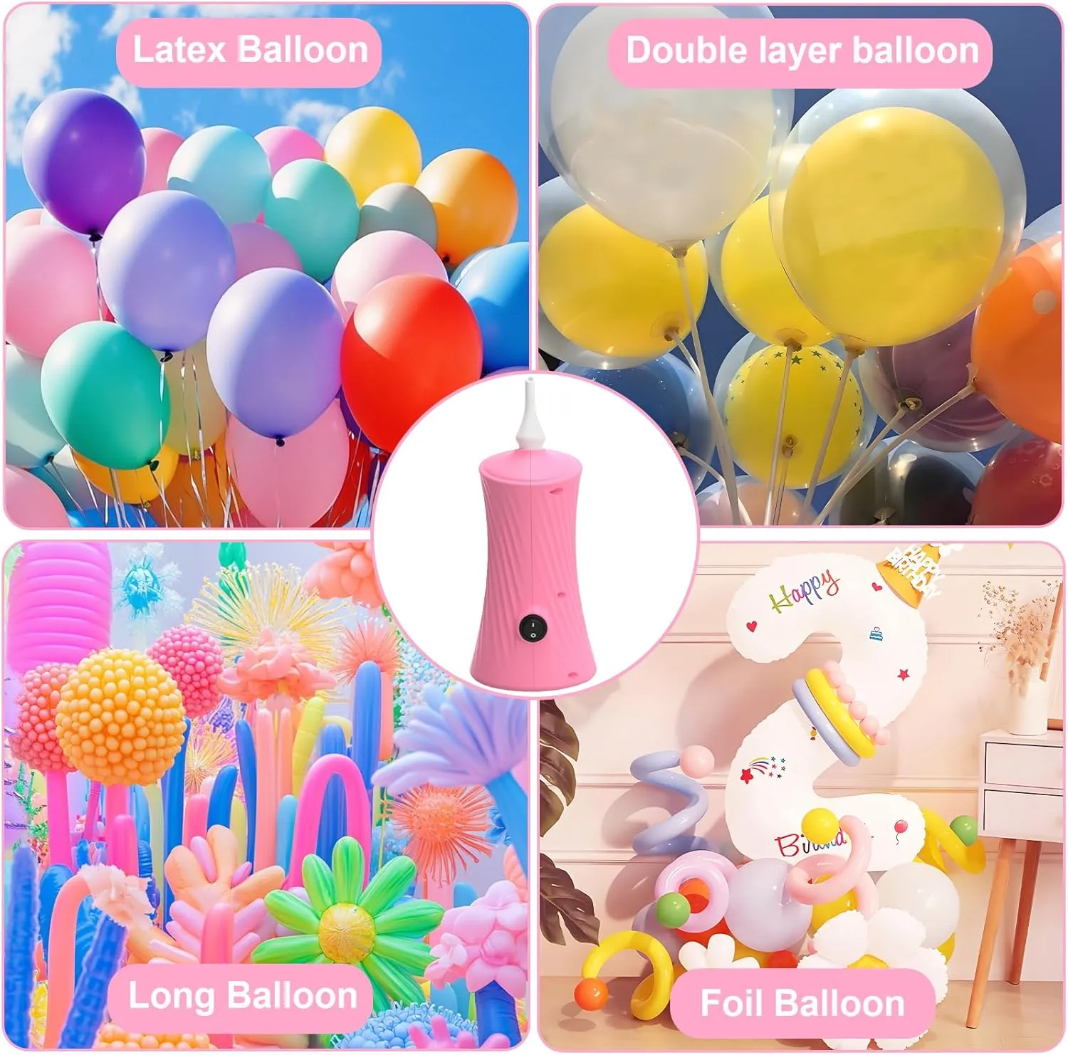 Balloon Pump Electric Air Balloon Pump Balloon Inflator for Foil Animal, Classic, Long Balloons
