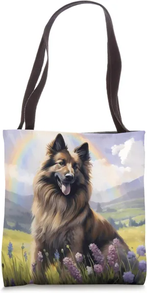 Belgian Tervuren Rainbow Bridge Cute Memorial Puppy Dog Art Tote Bag