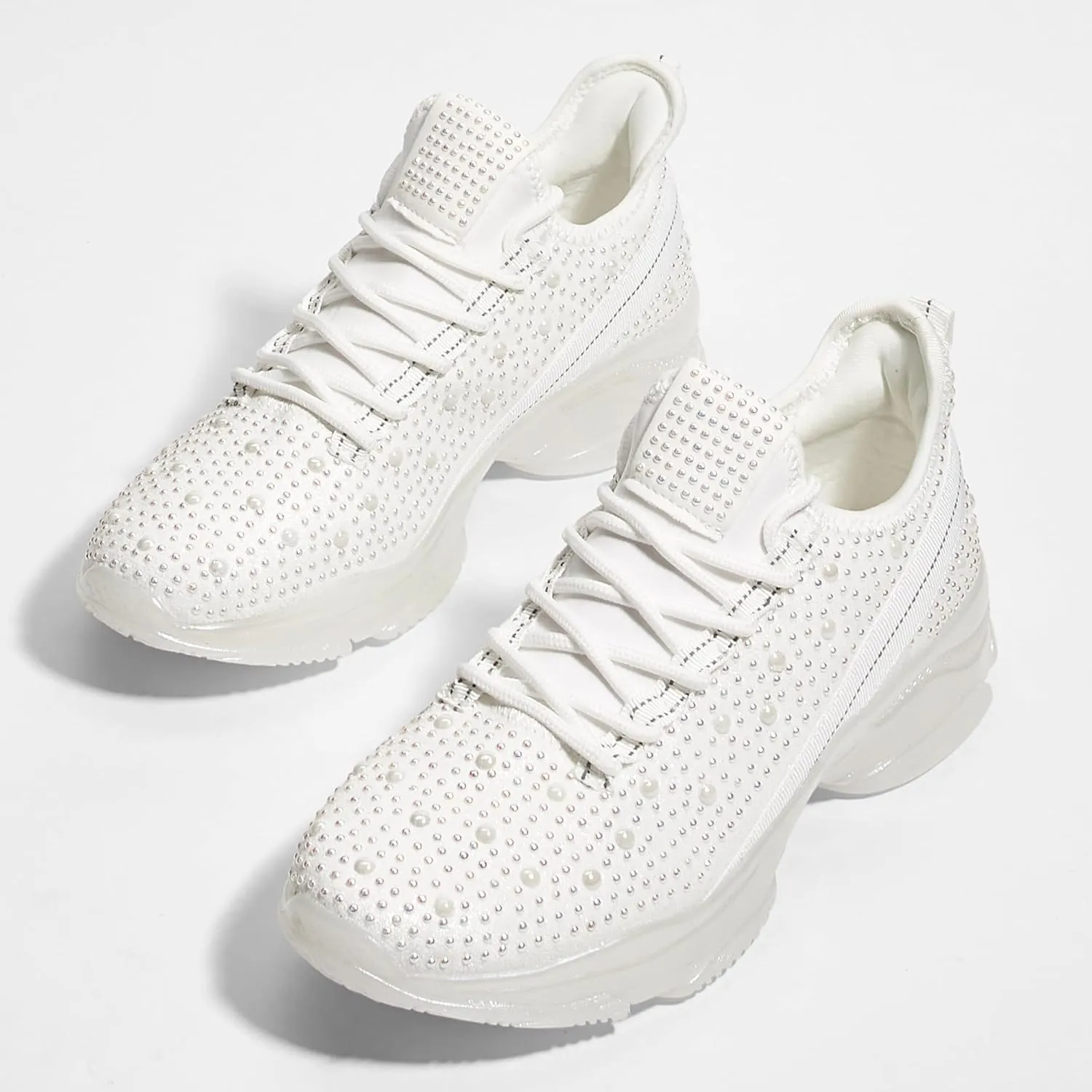 BELOS Women's Rhinestone Mesh Slip On Walking Shoes Fashion Breathable Spakle Glitter Sneaker