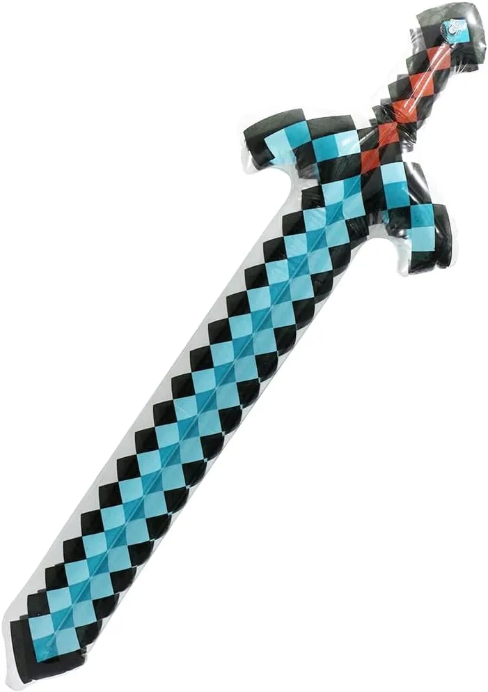 Big 37'' Inflatable Pixel Craft Diamond Swords Pirate Party Favors, 6 Pack Blow Up Sword Knife Weapon Toys For Halloween Hawaii Carnival Cosplay Birthday Swimming Pool Summer Beach Video Game Supplies