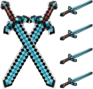 Big 37'' Inflatable Pixel Craft Diamond Swords Pirate Party Favors, 6 Pack Blow Up Sword Knife Weapon Toys For Halloween Hawaii Carnival Cosplay Birthday Swimming Pool Summer Beach Video Game Supplies