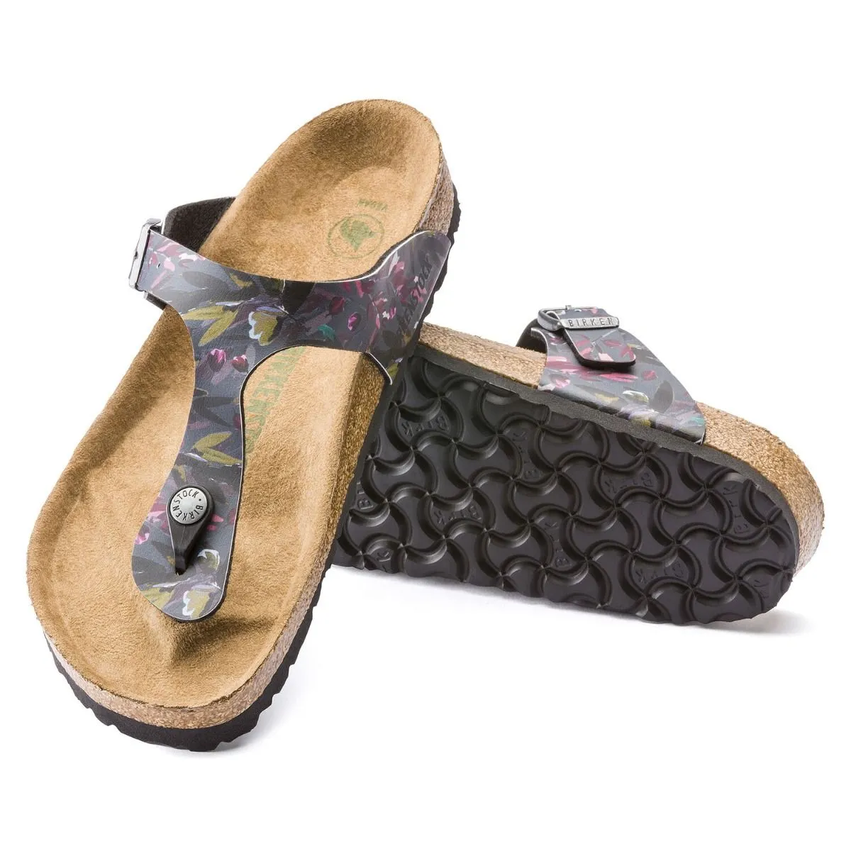 Birkenstock Gizeh Birko-Flor Floral Fade Anthracite Vegan Sandals