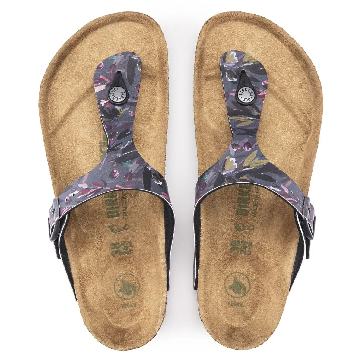 Birkenstock Gizeh Birko-Flor Floral Fade Anthracite Vegan Sandals