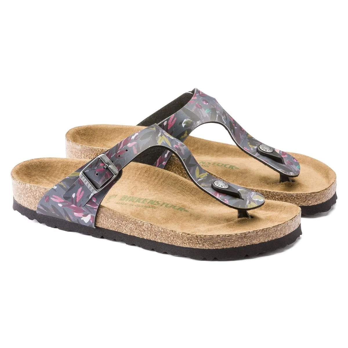 Birkenstock Gizeh Birko-Flor Floral Fade Anthracite Vegan Sandals