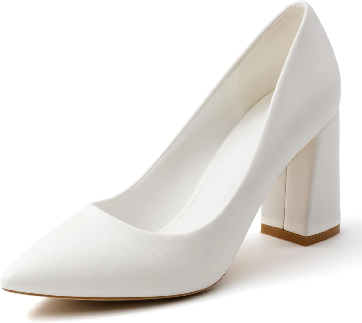Block Chunky Heels Pumps Women Pointed Closed Toe Classic Pumps Shoes for Work Slip-On Pumps Shoes for Lady Size 6-10