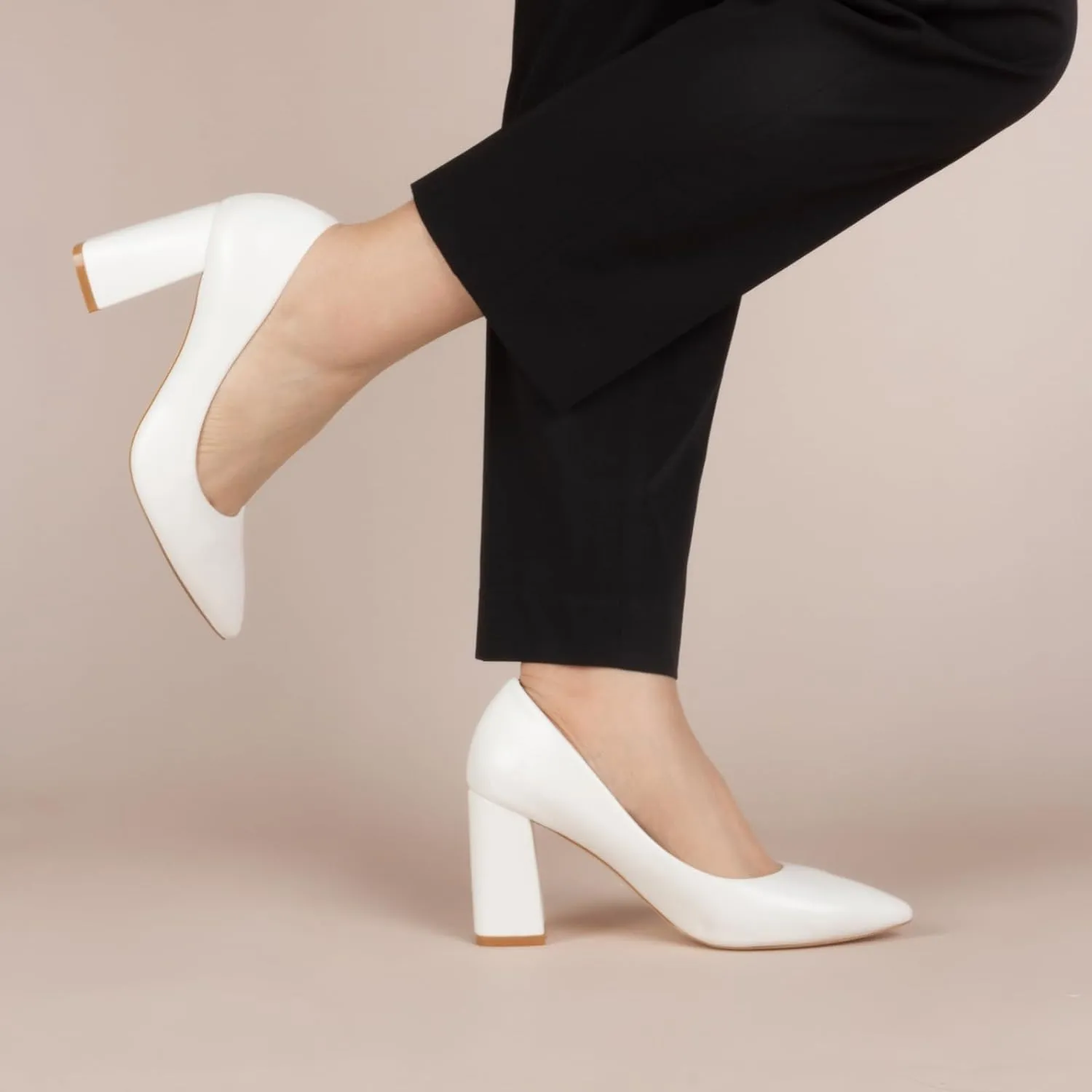 Block Chunky Heels Pumps Women Pointed Closed Toe Classic Pumps Shoes for Work Slip-On Pumps Shoes for Lady Size 6-10