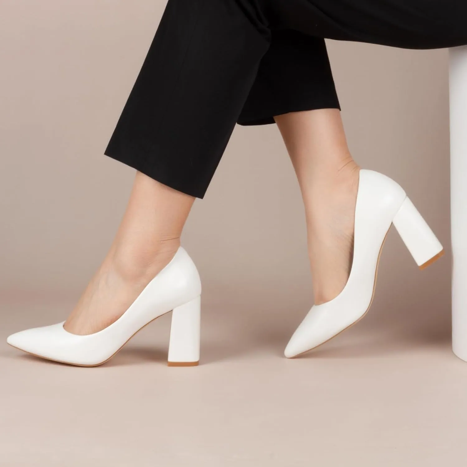 Block Chunky Heels Pumps Women Pointed Closed Toe Classic Pumps Shoes for Work Slip-On Pumps Shoes for Lady Size 6-10