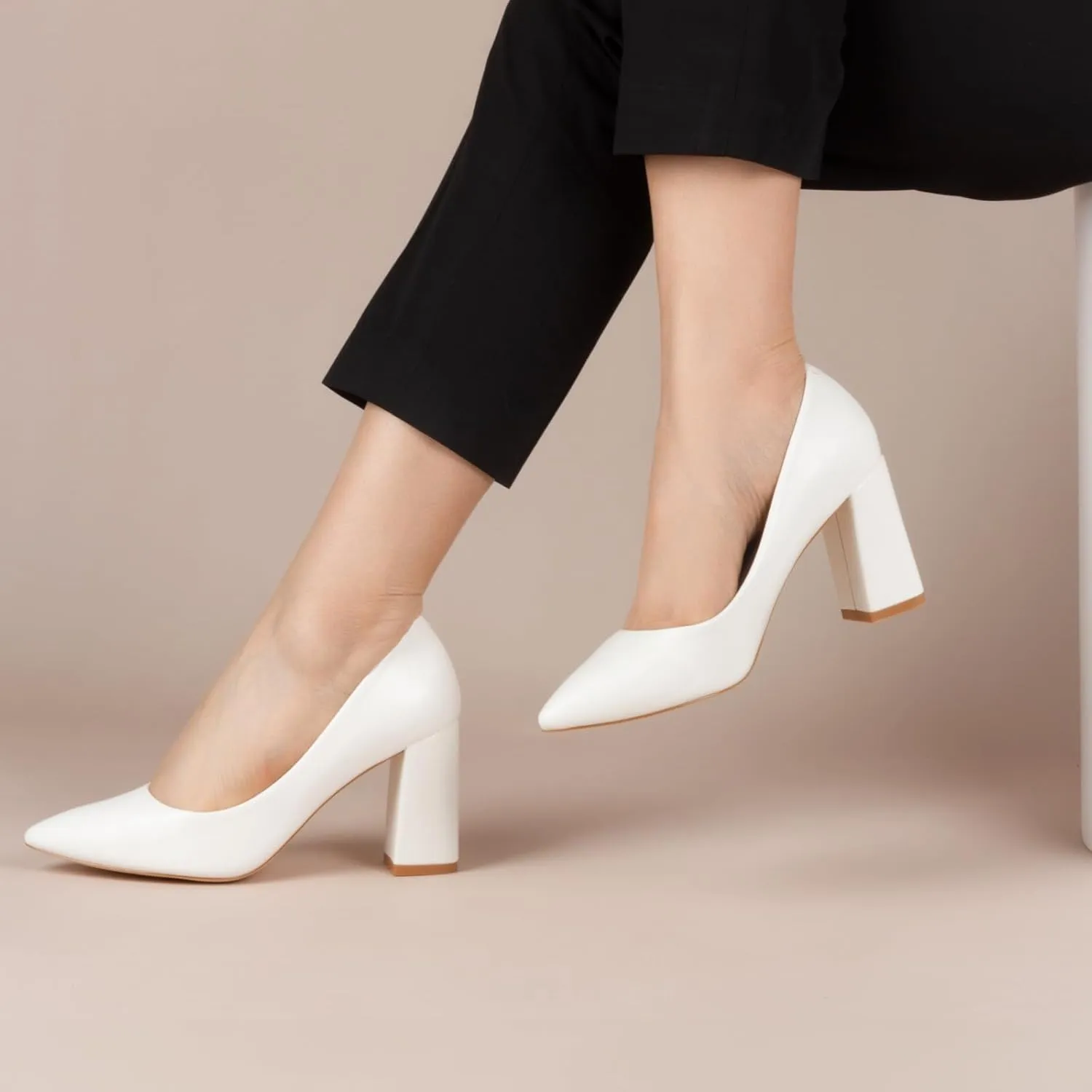 Block Chunky Heels Pumps Women Pointed Closed Toe Classic Pumps Shoes for Work Slip-On Pumps Shoes for Lady Size 6-10