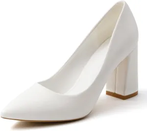 Block Chunky Heels Pumps Women Pointed Closed Toe Classic Pumps Shoes for Work Slip-On Pumps Shoes for Lady Size 6-10