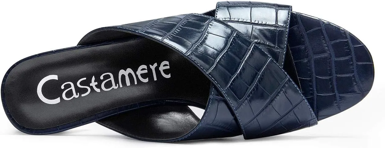Castamere Womens Chunky Block Heels Slippers Slip-on Strappy Open Toe Sandals 5CM Heeled Sandal
