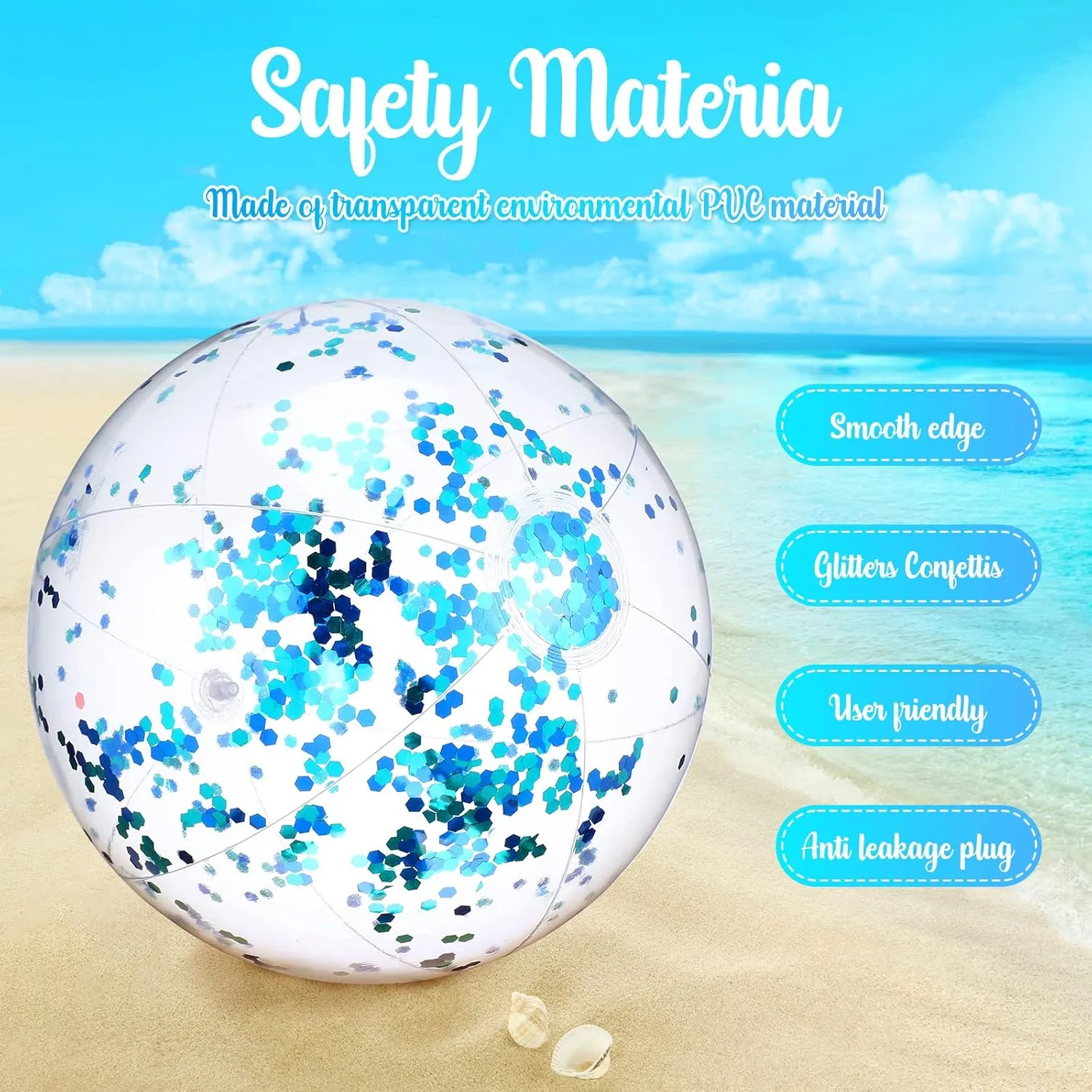 Chivao 10 Pcs Inflateable Sequin Glitter Beach Balls, 24 Inch and 16 Inch Jumbo Pool Confetti Glitter Balls, Swimming Pool Beach Toys for Summer Favor Decorations