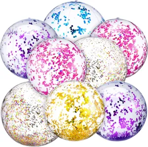 Chivao 10 Pcs Inflateable Sequin Glitter Beach Balls, 24 Inch and 16 Inch Jumbo Pool Confetti Glitter Balls, Swimming Pool Beach Toys for Summer Favor Decorations