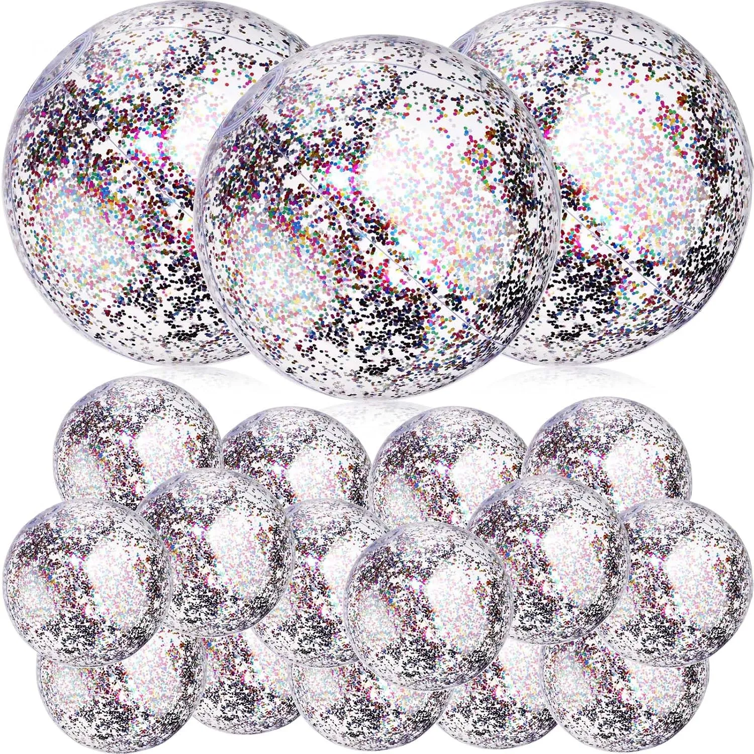 Chivao 18 Pcs Large Beach Balls 24 Inch 16 Inch Inflatable Beach Ball Sequins Swimming Pool Ball Floatable Glitter Ball for Summer Pool Beach Outdoor Party Favors