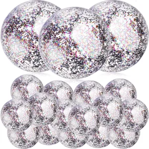 Chivao 18 Pcs Large Beach Balls 24 Inch 16 Inch Inflatable Beach Ball Sequins Swimming Pool Ball Floatable Glitter Ball for Summer Pool Beach Outdoor Party Favors