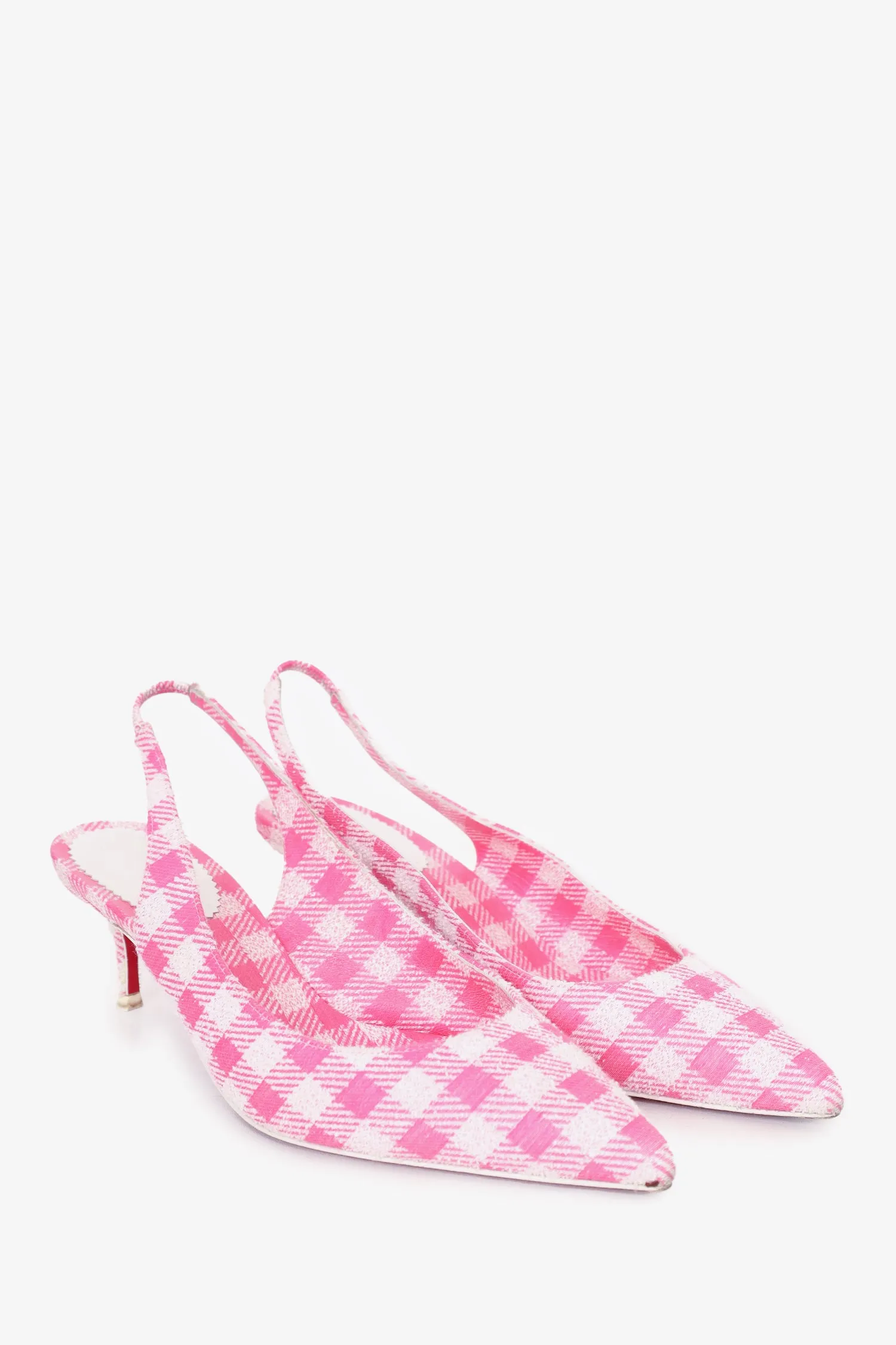 Christian Louboutin Pink/White Kate Gingham Pointed Toe Slingback Pump Size 36