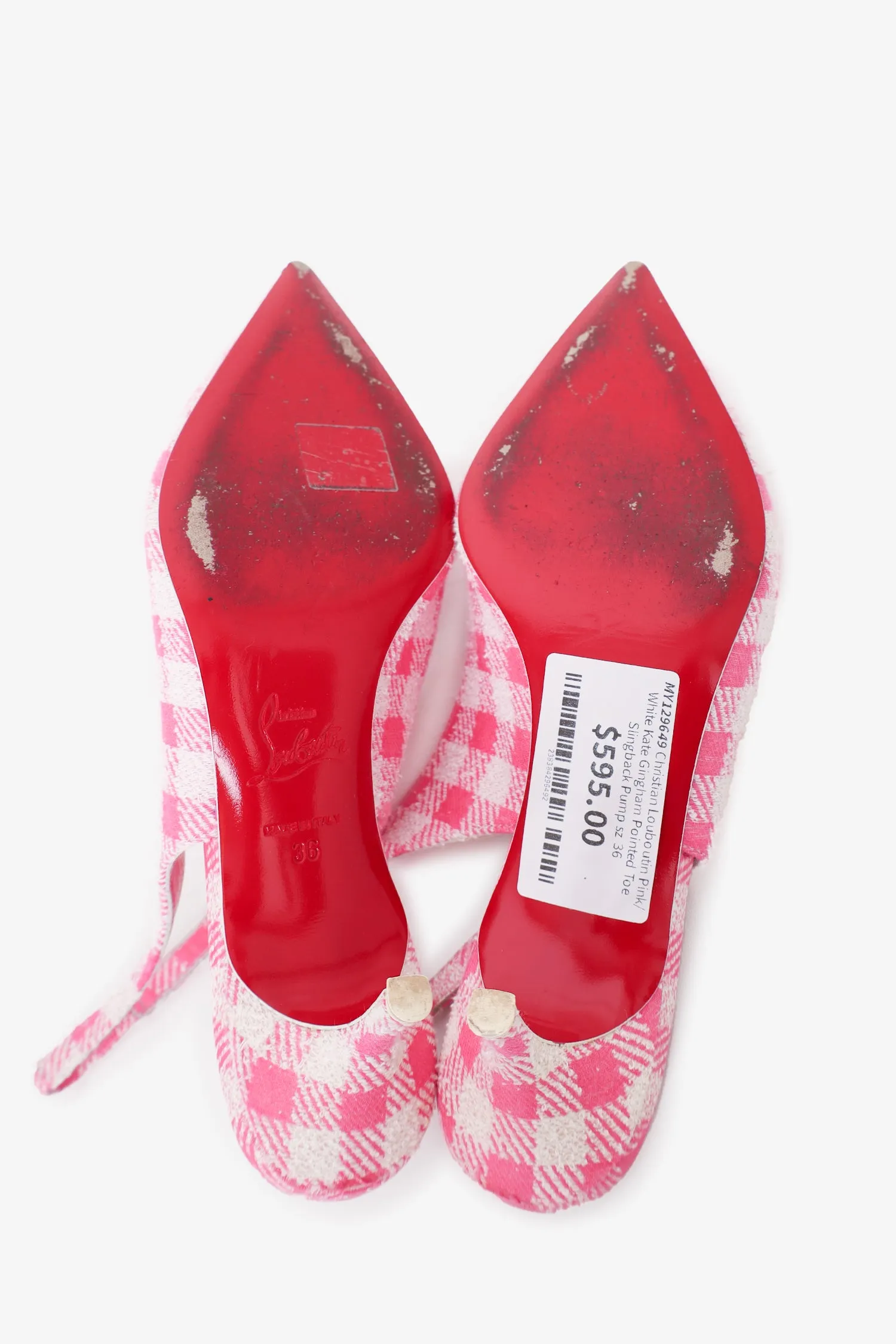 Christian Louboutin Pink/White Kate Gingham Pointed Toe Slingback Pump Size 36