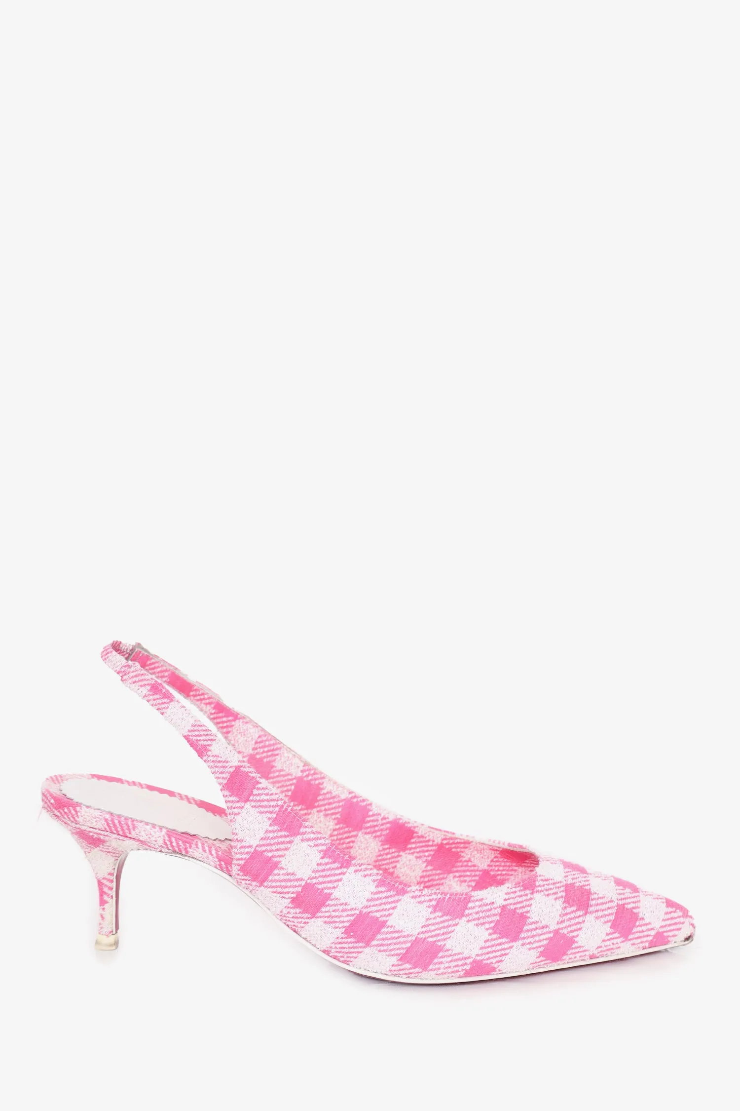 Christian Louboutin Pink/White Kate Gingham Pointed Toe Slingback Pump Size 36