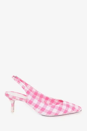 Christian Louboutin Pink/White Kate Gingham Pointed Toe Slingback Pump Size 36