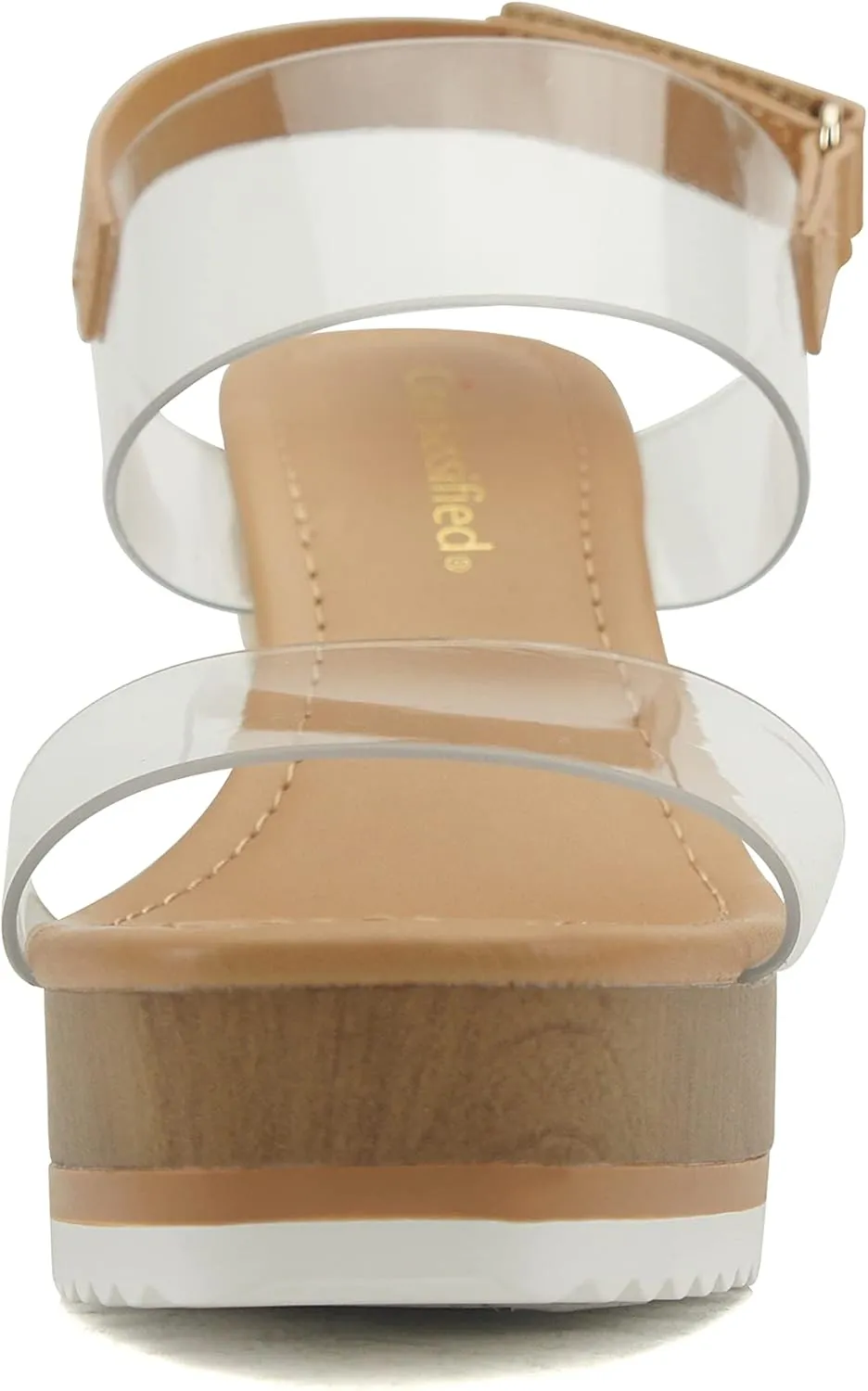 CITYCLASSIFIED INTEND ~ Women Open Toe Trendy Translucent Lucid Upper Fashion Espadrille Wedge Sandals with Hook & Loop Sling Strap