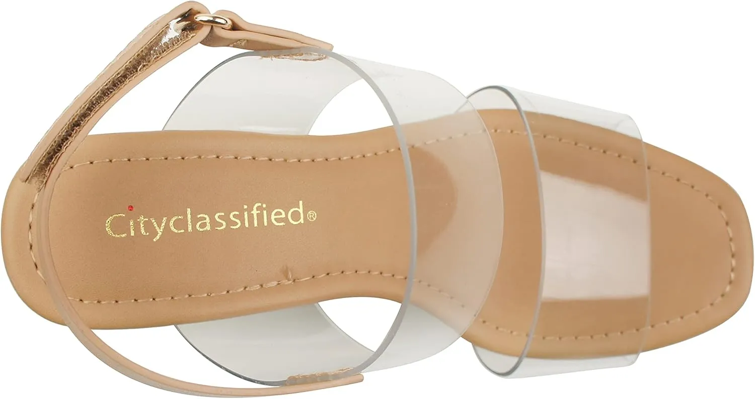 CITYCLASSIFIED INTEND ~ Women Open Toe Trendy Translucent Lucid Upper Fashion Espadrille Wedge Sandals with Hook & Loop Sling Strap