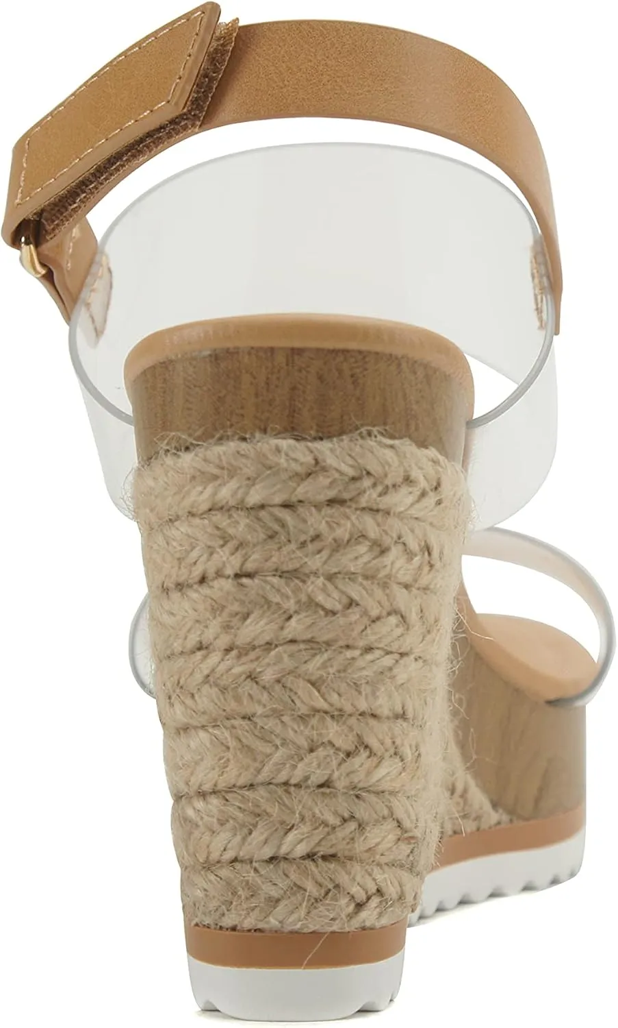 CITYCLASSIFIED INTEND ~ Women Open Toe Trendy Translucent Lucid Upper Fashion Espadrille Wedge Sandals with Hook & Loop Sling Strap