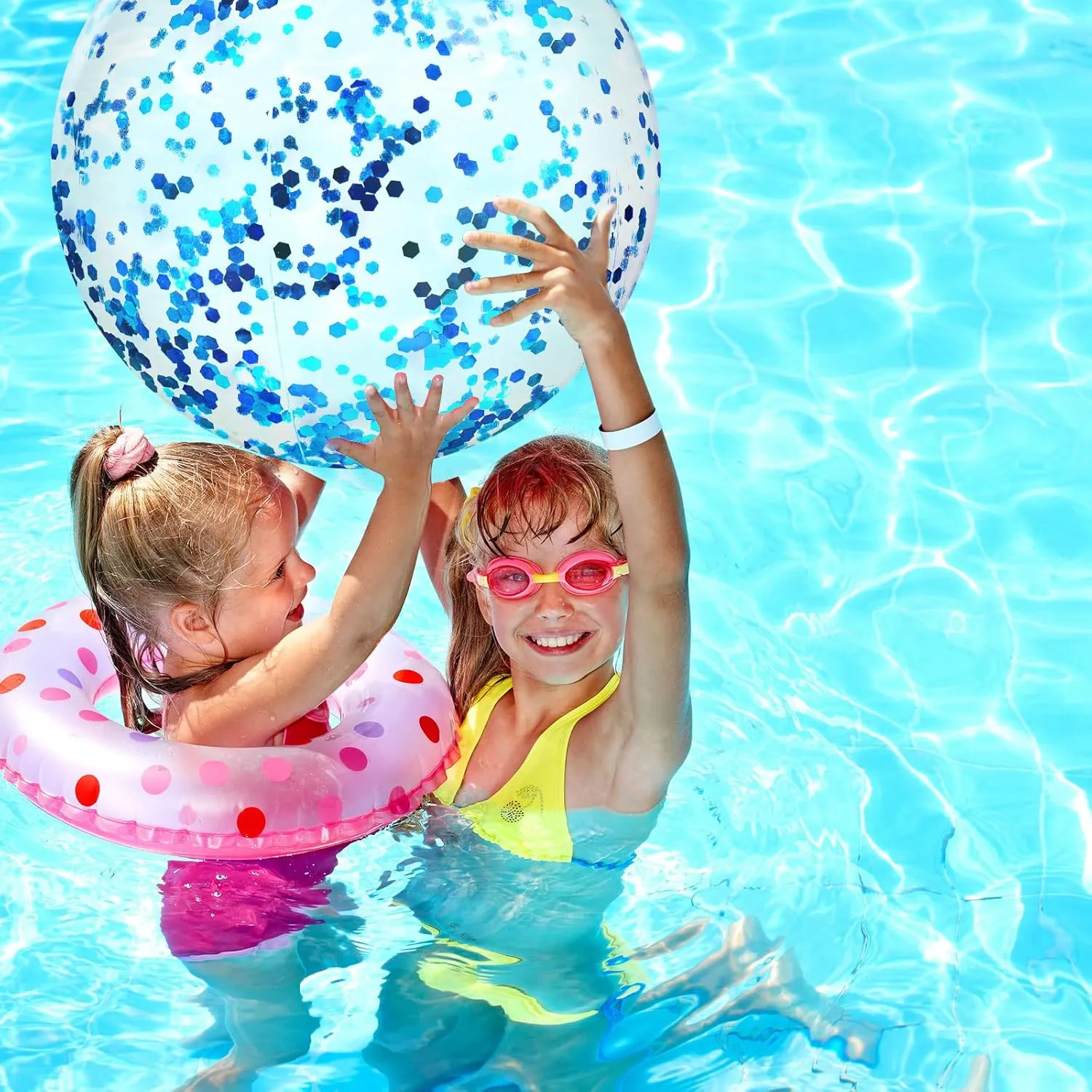 Civaner 10 Pcs Inflatable Glitter Beach Balls 16 Inch Confetti Pool Balls for Party Decorations Blow up Balloon Toys for Outdoor Summer Graduation Wedding Xmas(Blue)