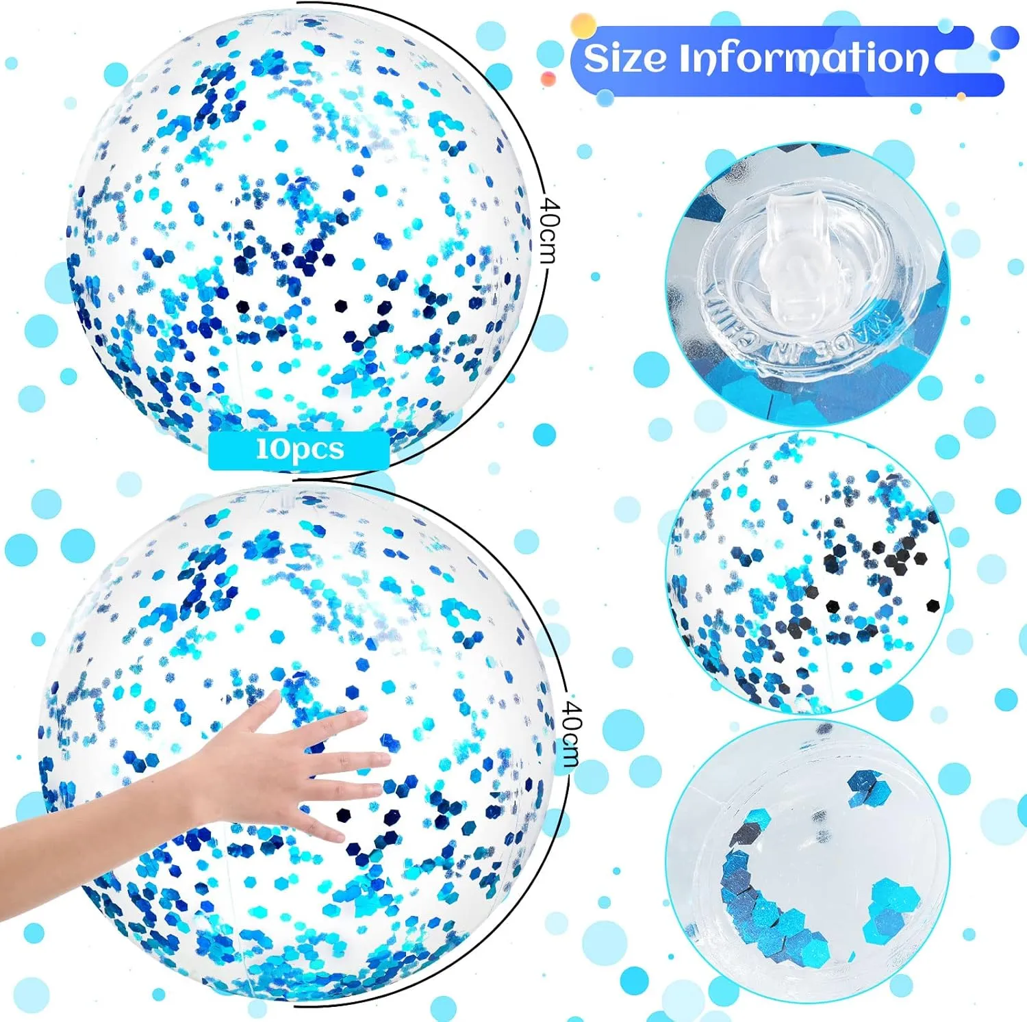 Civaner 10 Pcs Inflatable Glitter Beach Balls 16 Inch Confetti Pool Balls for Party Decorations Blow up Balloon Toys for Outdoor Summer Graduation Wedding Xmas(Blue)