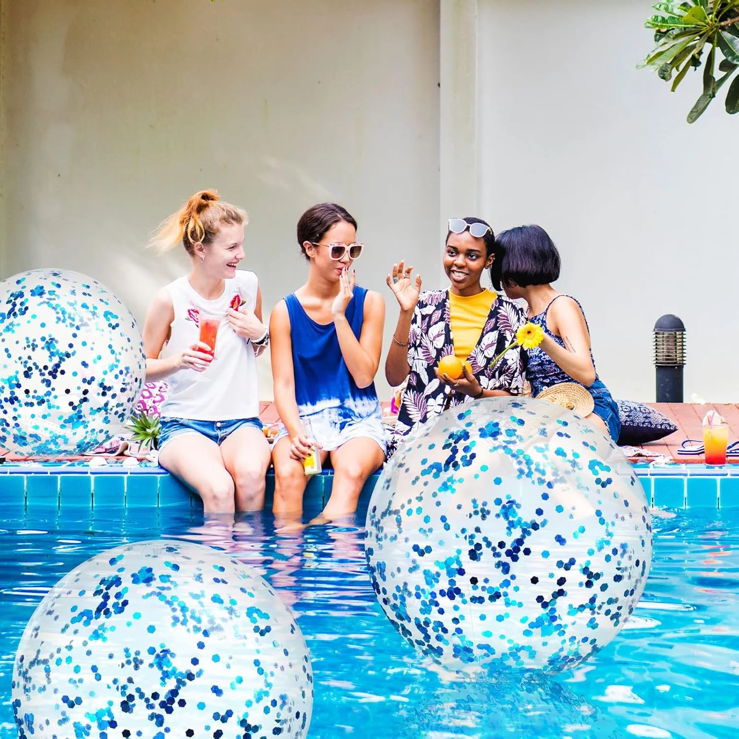 Civaner 10 Pcs Inflatable Glitter Beach Balls 16 Inch Confetti Pool Balls for Party Decorations Blow up Balloon Toys for Outdoor Summer Graduation Wedding Xmas(Blue)