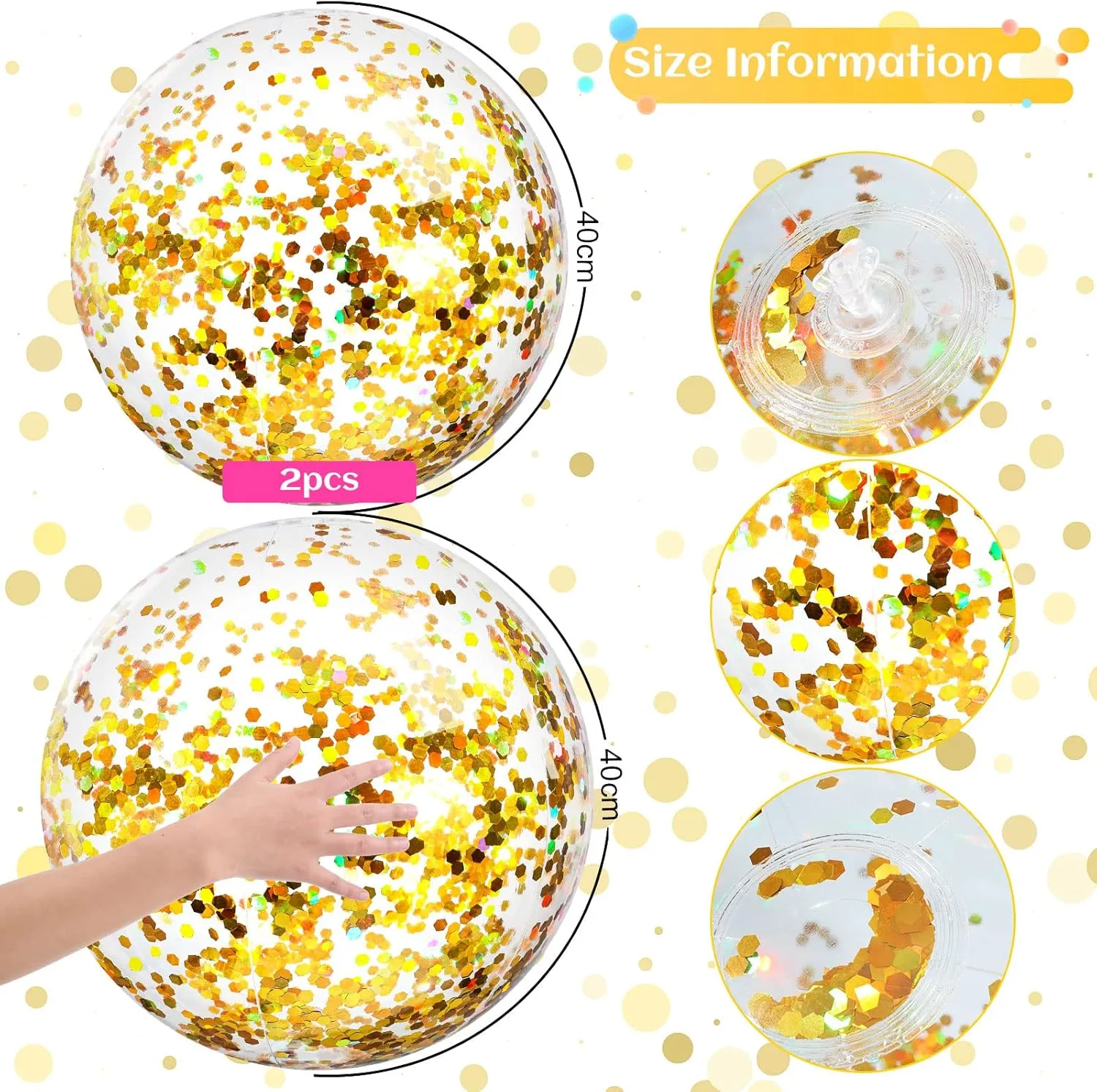 Civaner 10 Pcs Inflatable Glitter Beach Balls 16 Inch Confetti Pool Balls for Party Decorations Blow up Balloon Toys for Outdoor Summer Graduation Wedding Xmas(Gold, Silver)