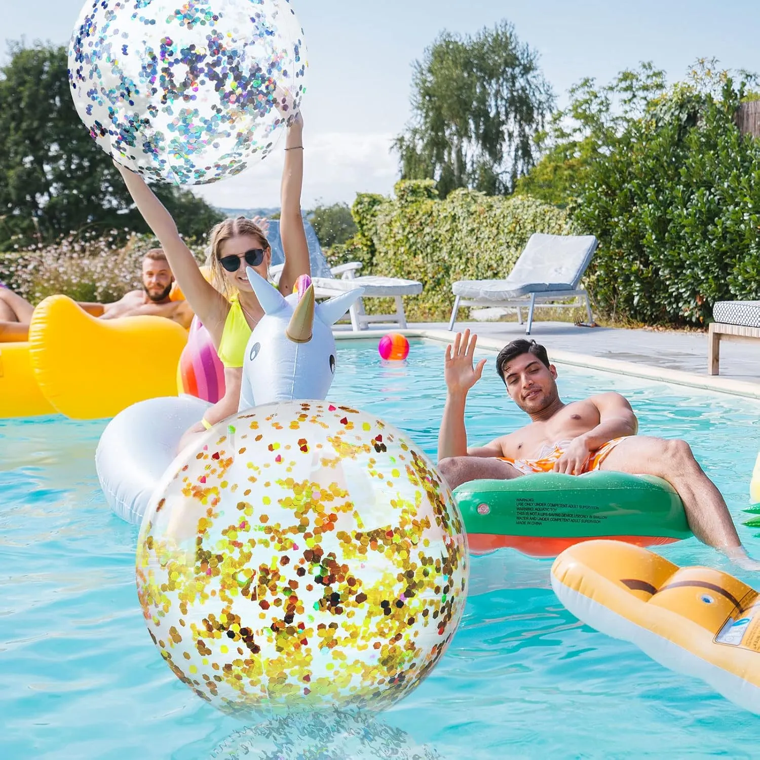 Civaner 10 Pcs Inflatable Glitter Beach Balls 16 Inch Confetti Pool Balls for Party Decorations Blow up Balloon Toys for Outdoor Summer Graduation Wedding Xmas(Gold, Silver)