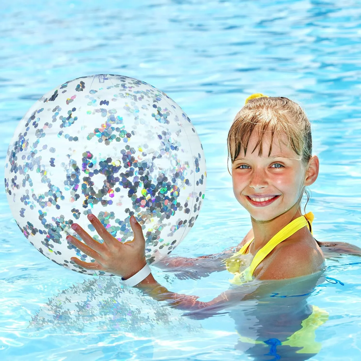 Civaner 10 Pcs Inflatable Glitter Beach Balls 16 Inch Confetti Pool Balls for Party Decorations Blow up Balloon Toys for Outdoor Summer Graduation Wedding Xmas(Gold, Silver)