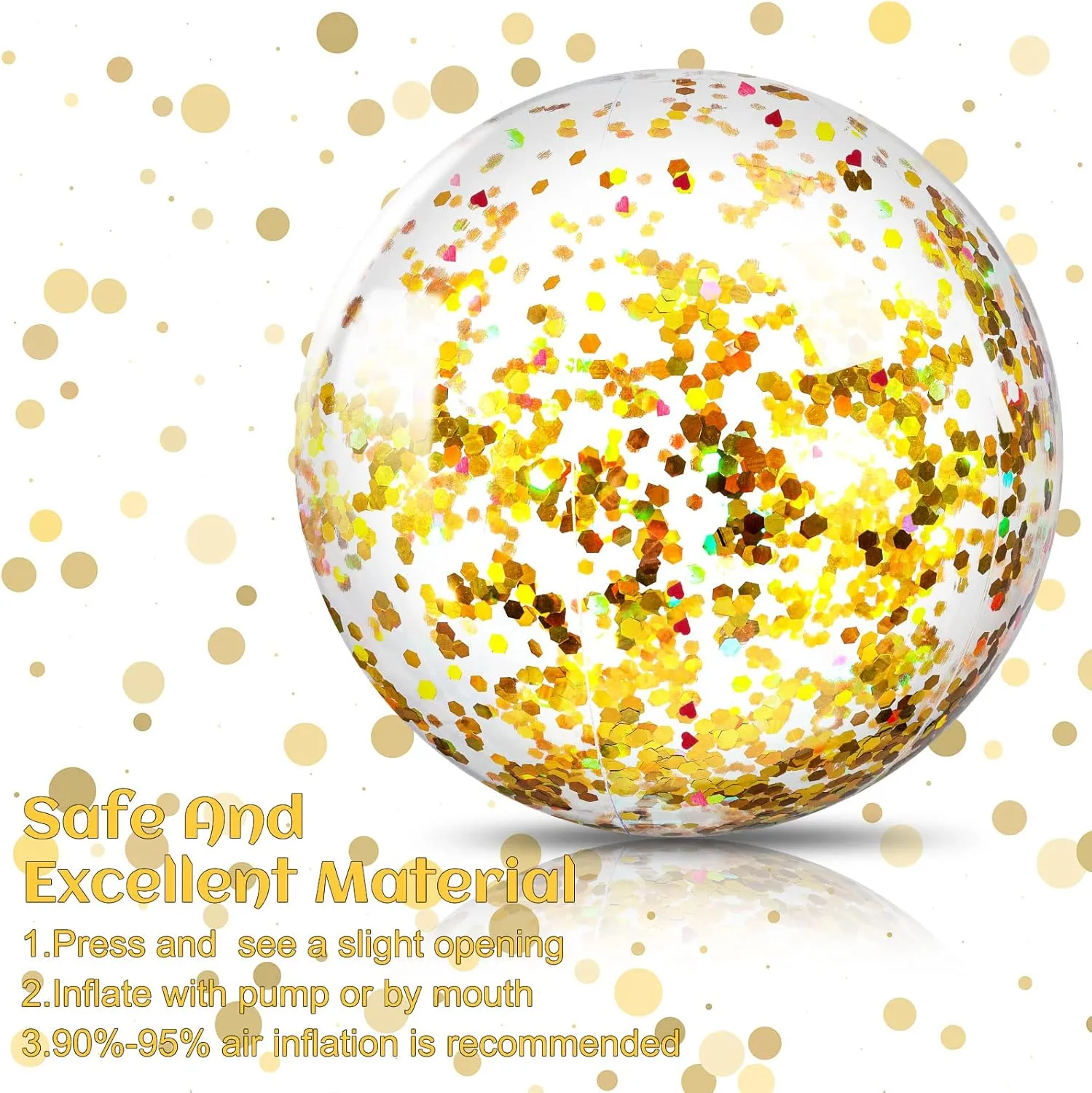 Civaner 10 Pieces Inflatable Beach Balls 16 Inch Glitter Summer Swimming Pool Balls Wedding Outdoor Decor Ornaments Floatable Confetti Decoration for Beach Xmas Party Favor(Gold,Sequins)