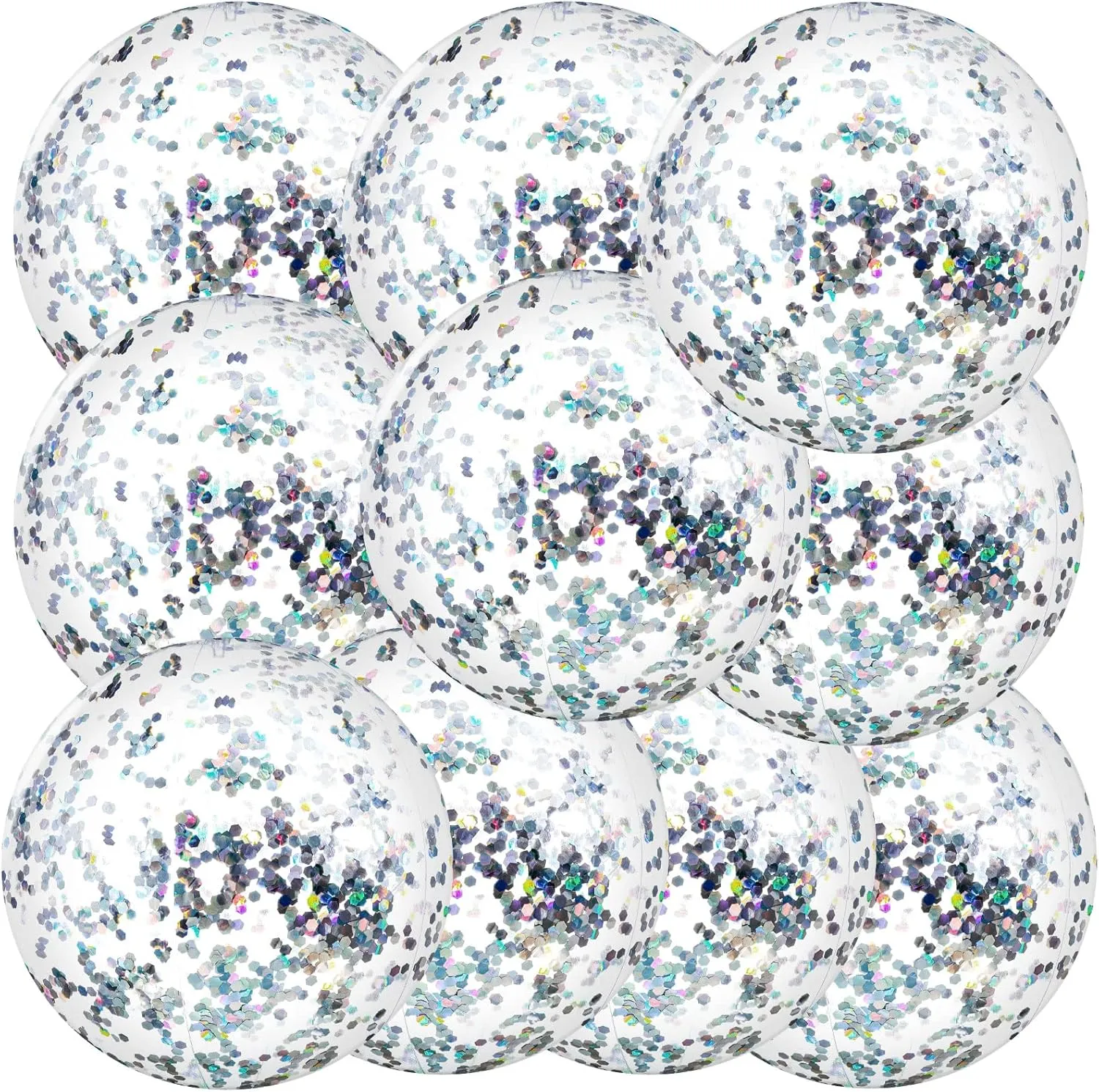 Civaner 10 Pieces Inflatable Beach Balls 16 Inch Glitter Summer Swimming Pool Balls Wedding Outdoor Decor Ornaments Floatable Confetti Decoration for Beach Xmas Party Favor(Silver,Glitter)