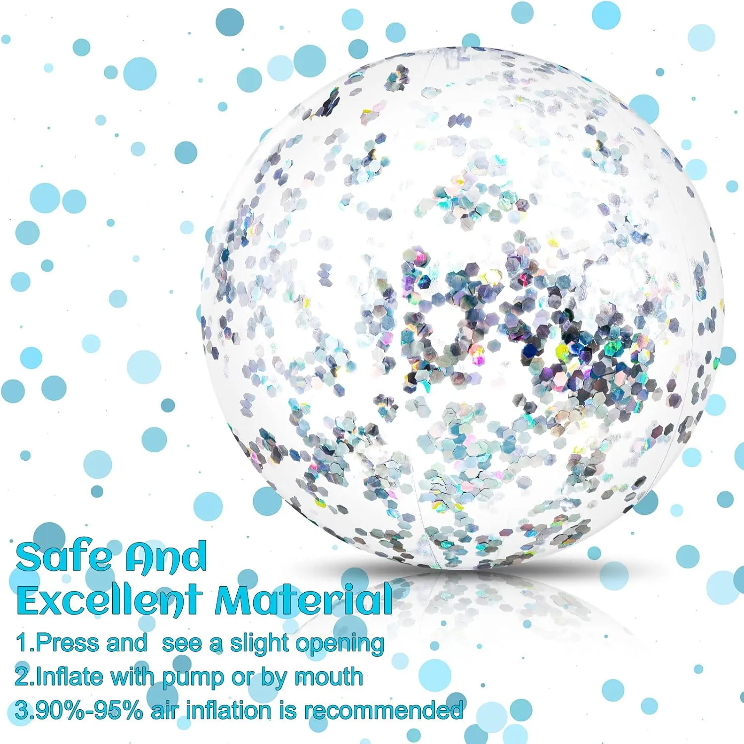 Civaner 10 Pieces Inflatable Beach Balls 16 Inch Glitter Summer Swimming Pool Balls Wedding Outdoor Decor Ornaments Floatable Confetti Decoration for Beach Xmas Party Favor(Silver,Glitter)