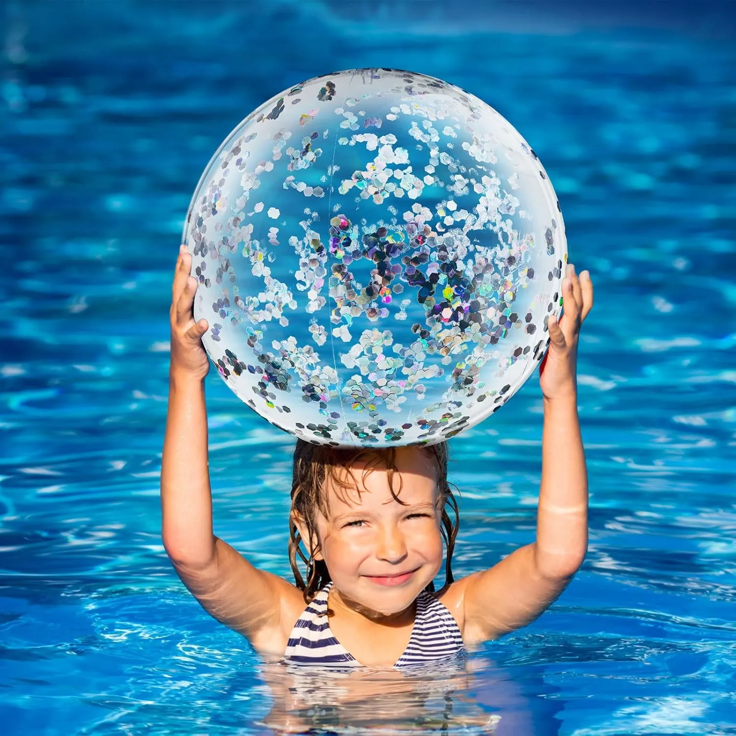 Civaner 10 Pieces Inflatable Beach Balls 16 Inch Glitter Summer Swimming Pool Balls Wedding Outdoor Decor Ornaments Floatable Confetti Decoration for Beach Xmas Party Favor(Silver,Glitter)