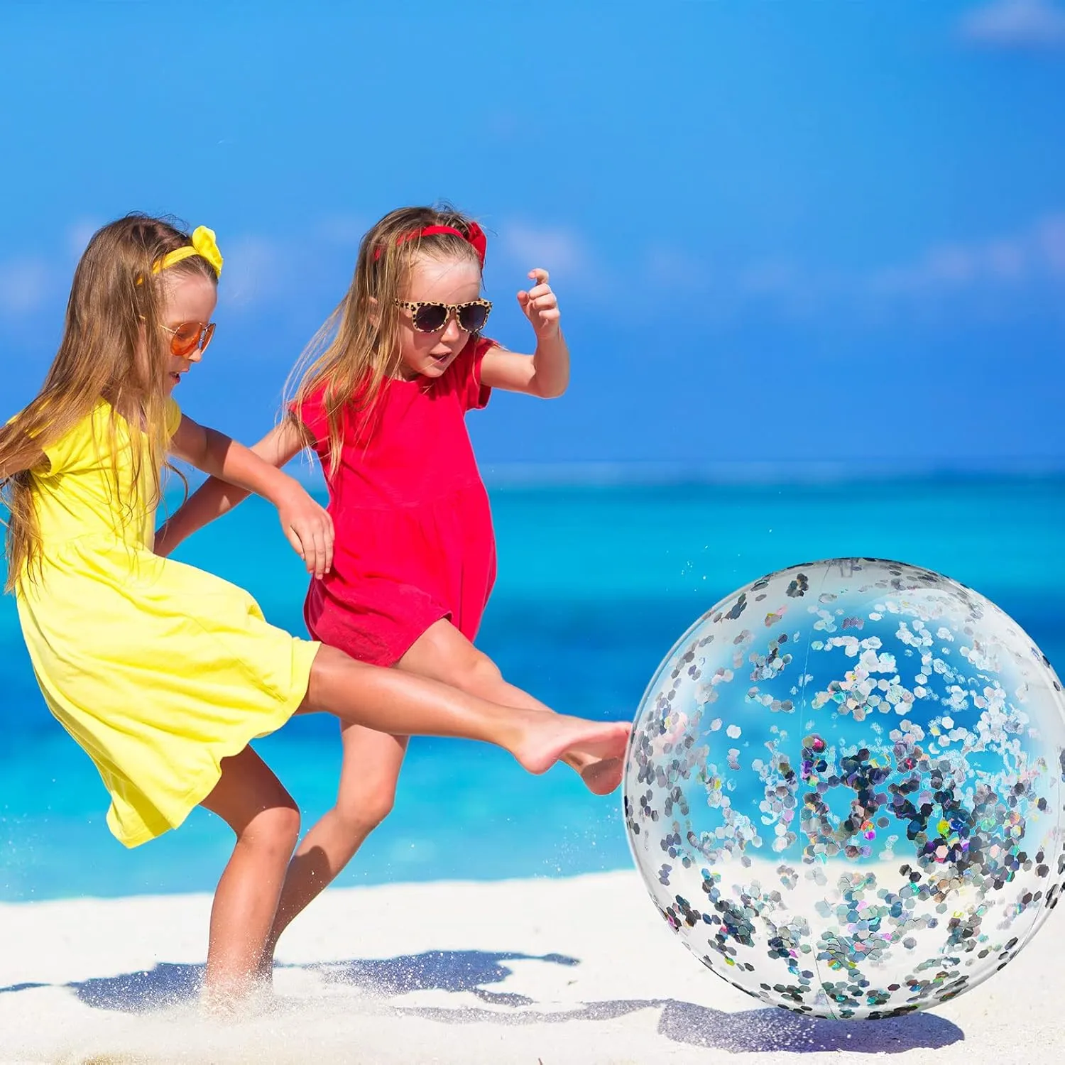 Civaner 10 Pieces Inflatable Beach Balls 16 Inch Glitter Summer Swimming Pool Balls Wedding Outdoor Decor Ornaments Floatable Confetti Decoration for Beach Xmas Party Favor(Silver,Glitter)