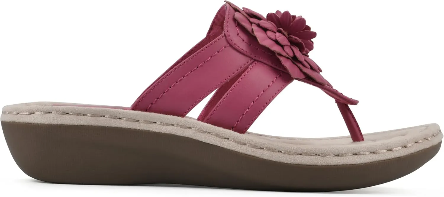 CLIFFS BY WHITE MOUNTAIN Women's Cassia Mini Wedge Flower Flip Flop Sandal