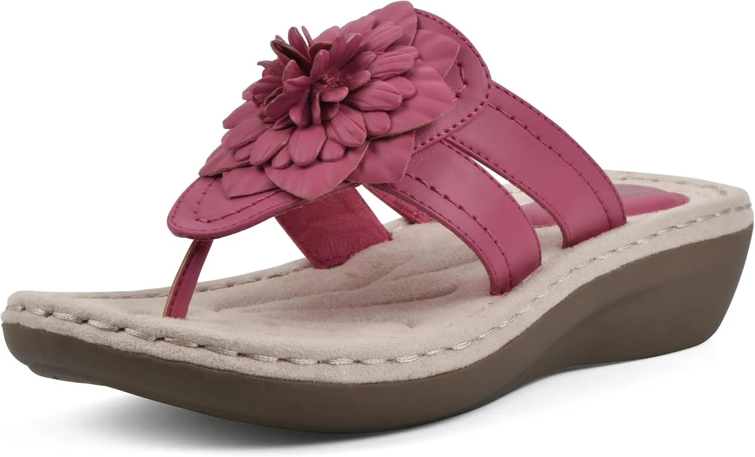 CLIFFS BY WHITE MOUNTAIN Women's Cassia Mini Wedge Flower Flip Flop Sandal