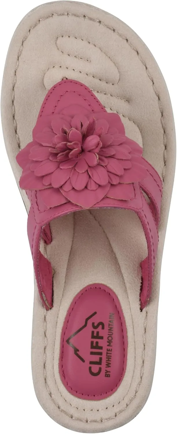 CLIFFS BY WHITE MOUNTAIN Women's Cassia Mini Wedge Flower Flip Flop Sandal