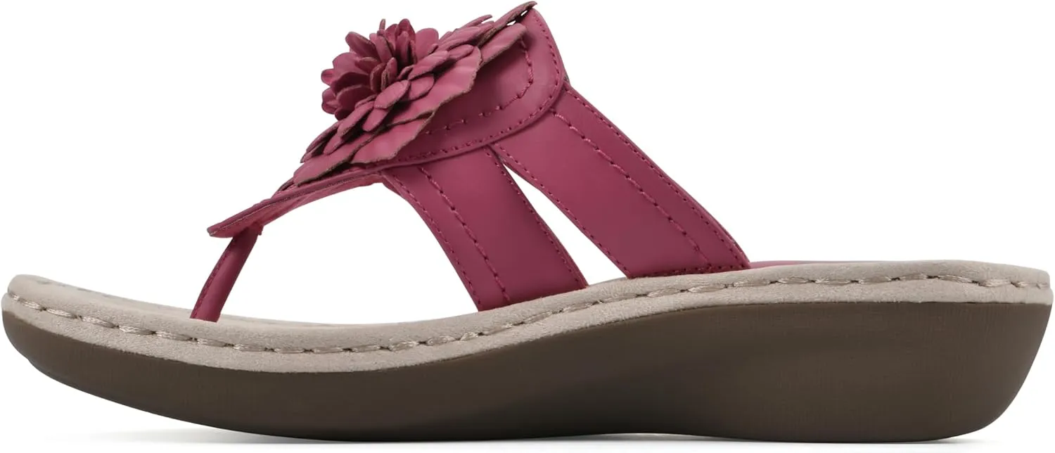 CLIFFS BY WHITE MOUNTAIN Women's Cassia Mini Wedge Flower Flip Flop Sandal