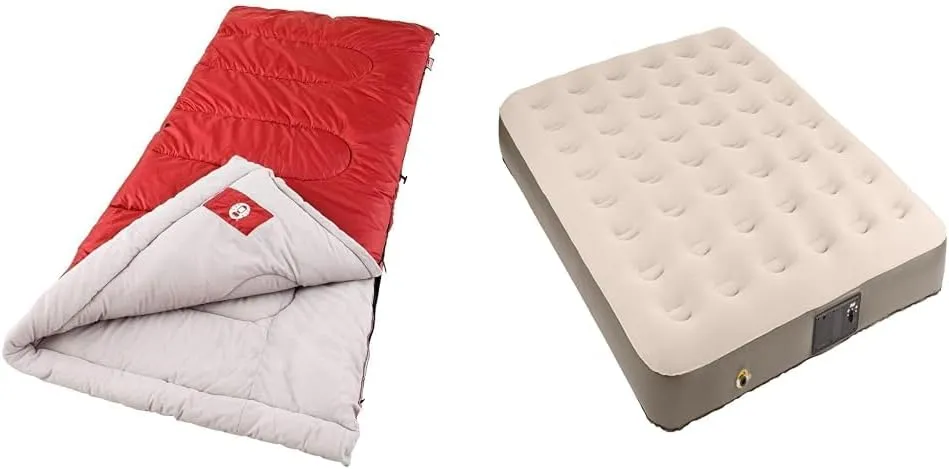 Coleman Palmetto Cool-Weather Sleeping Bag, 30°F Lightweight Camping Sleeping Bag & QuickBed Elite Extra-High Airbed with Built-in Pump, Leak-Free Airbed