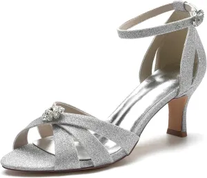 COMFASH Women's Kitten Heels Dress Court Shoes Bridal Wedding Party 2.56In Heel Pump Shoes Glitter Peep Toe Pump Heel Sandals