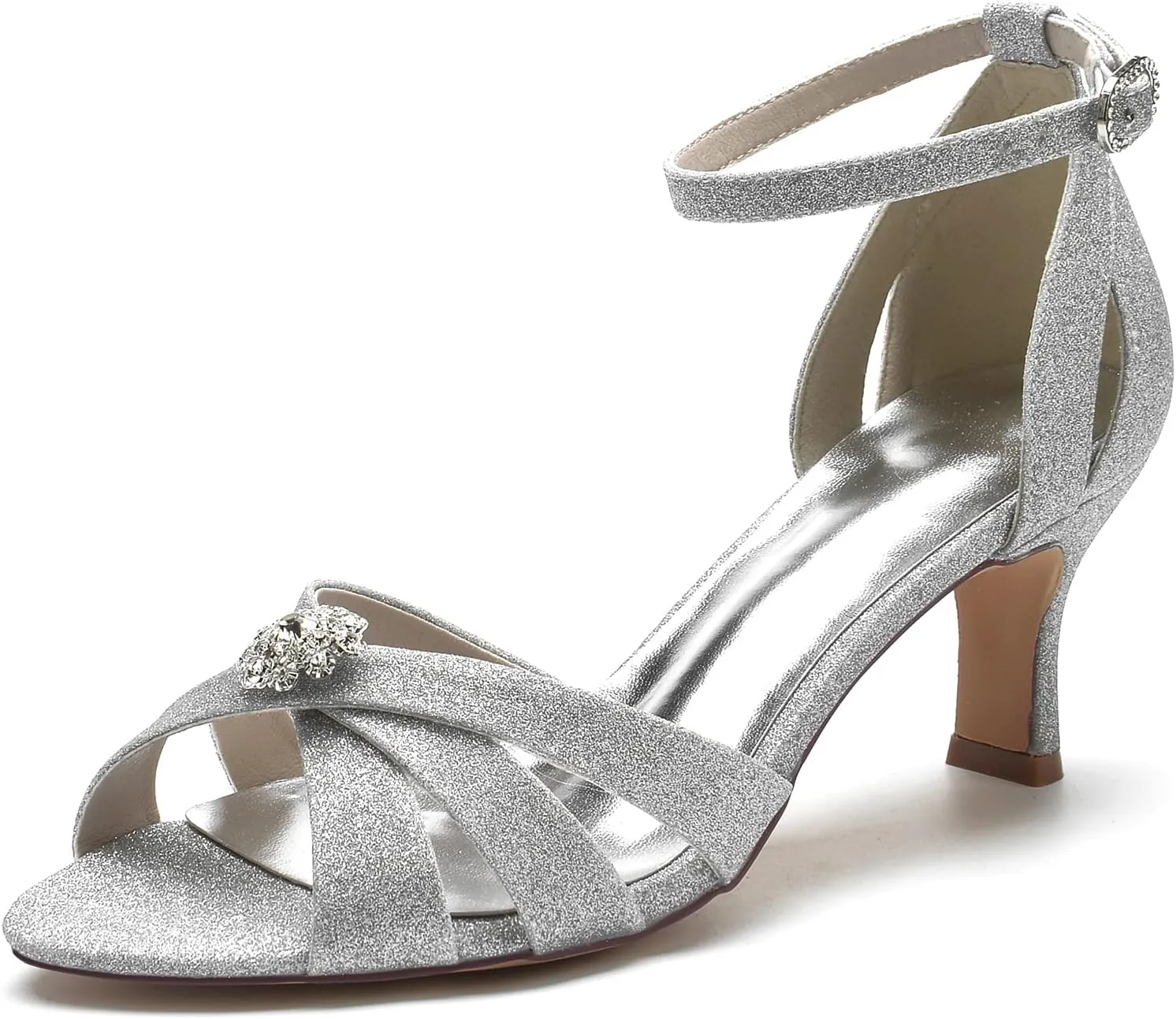 COMFASH Women's Kitten Heels Dress Court Shoes Bridal Wedding Party 2.56In Heel Pump Shoes Glitter Peep Toe Pump Heel Sandals