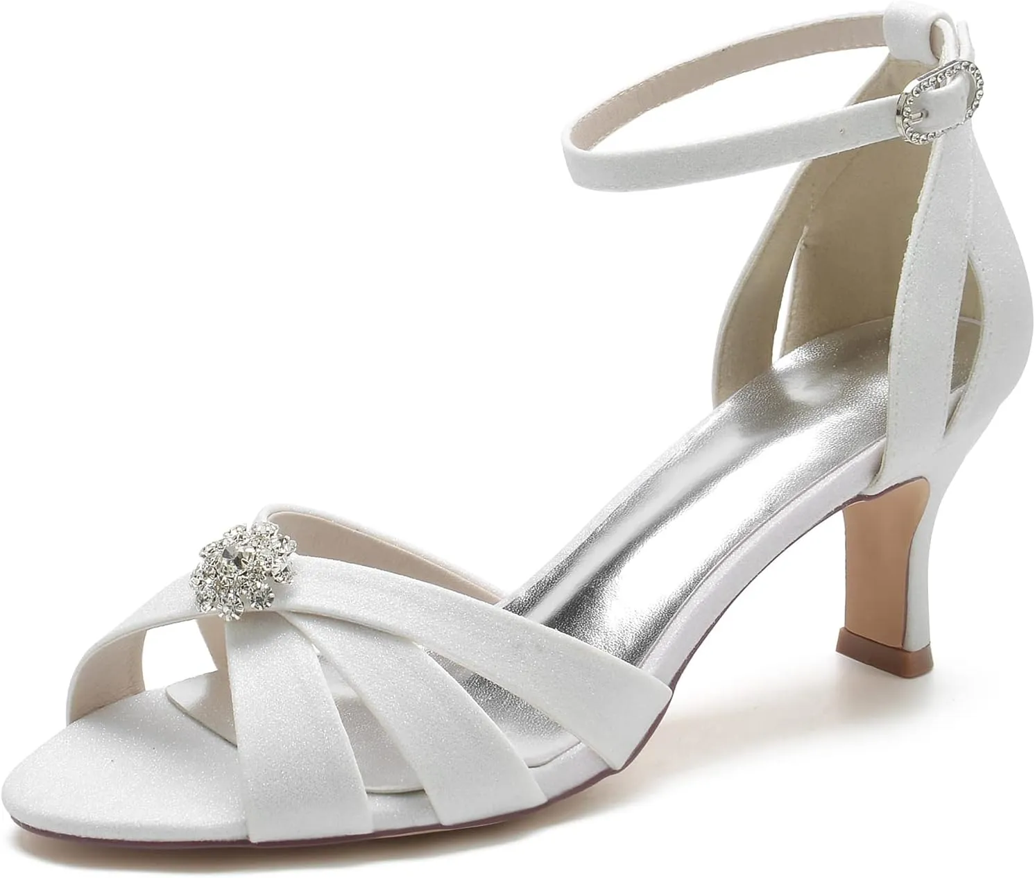 COMFASH Women's Kitten Heels Dress Court Shoes Bridal Wedding Party 2.56In Heel Pump Shoes Glitter Peep Toe Pump Heel Sandals