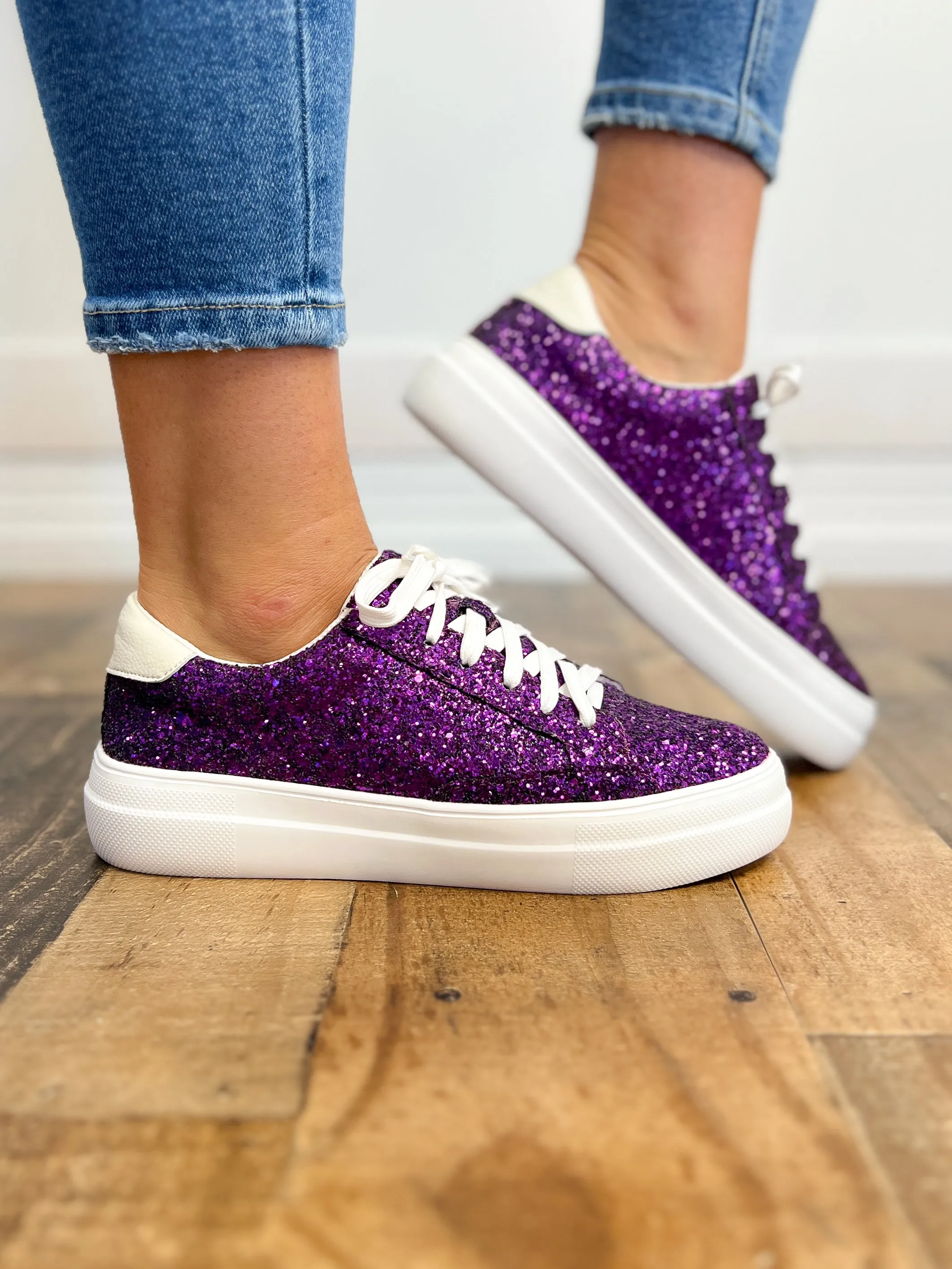 Corkys Glaring Purple Chunky Glitter Raised Sneaker Shoes