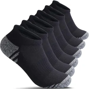 Cotton No Show Socks for Men With Heel Tab, Cushion Ankle Compression Running Athletic Low Cut Mens Sock 6 Pack