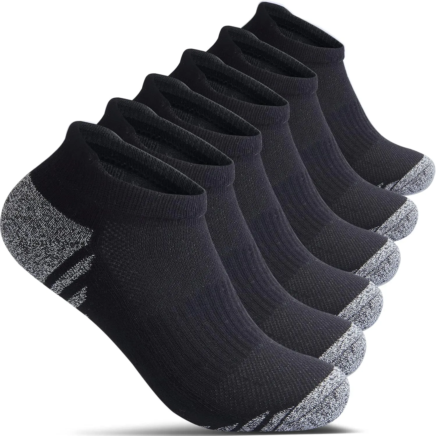 Cotton No Show Socks for Men With Heel Tab, Cushion Ankle Compression Running Athletic Low Cut Mens Sock 6 Pack
