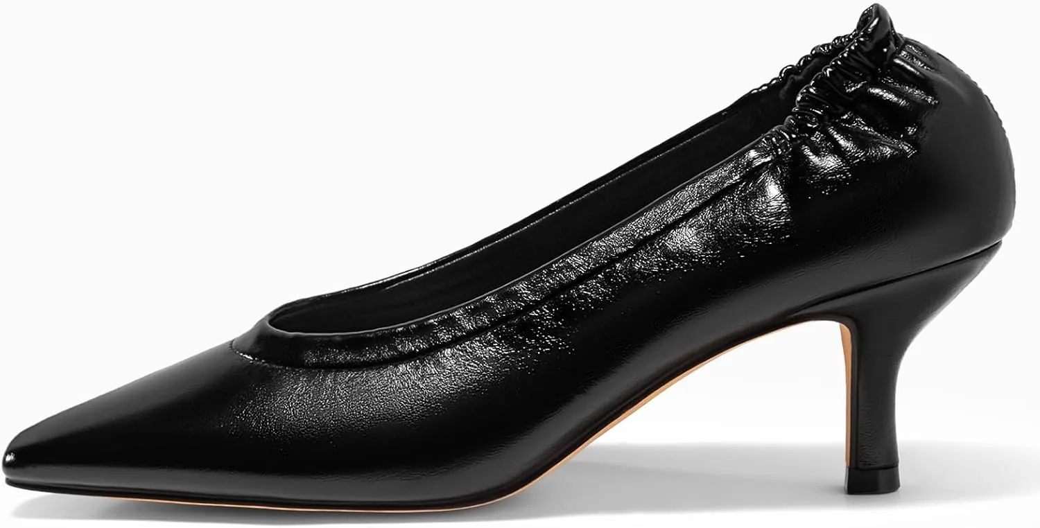 Coutgo Womens Dress Shoes Low Kitten Heels Square Pointed Toe Slip On Crinkled Work Pump Shoes